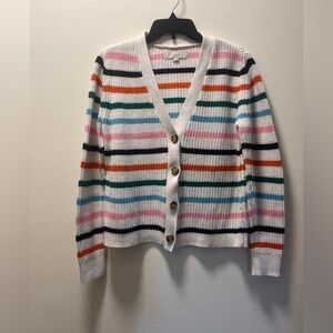 Loft Knit Versatile Striped Preppy Cardigan, Sz L, W, white/Multicolored Stripes
